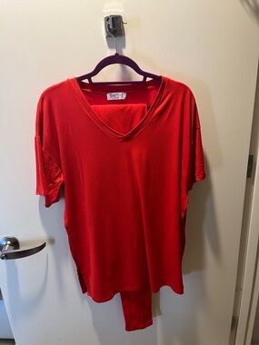 V-Neck Short Sleeve Top by Simply Vivid - Red